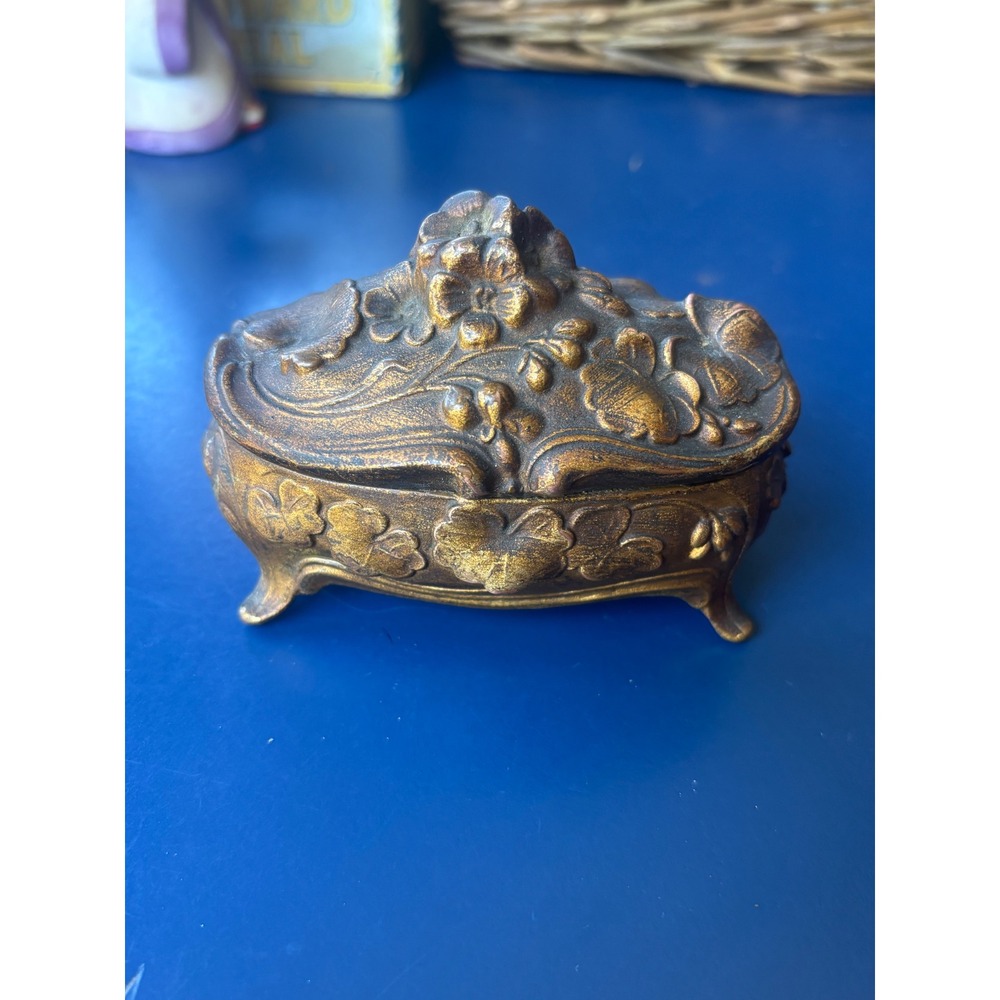Antique Jennings Brothers JB 828 Art Nouveau Floral Metal Jewelry Trinket Box